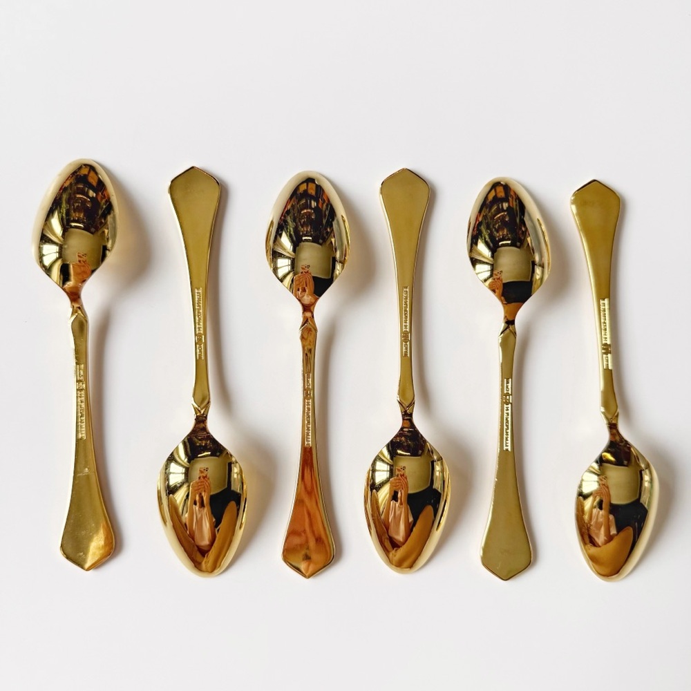 VTG Wirths Bestecke Kaskade Gold Plated Pastry Tea Coffee Teaspoons Holidays - Picture 5 of 7